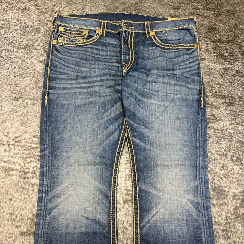 NWT True Religion Section Straight Jeans 44x34 Blue Contrast Stitch Flap Pockets